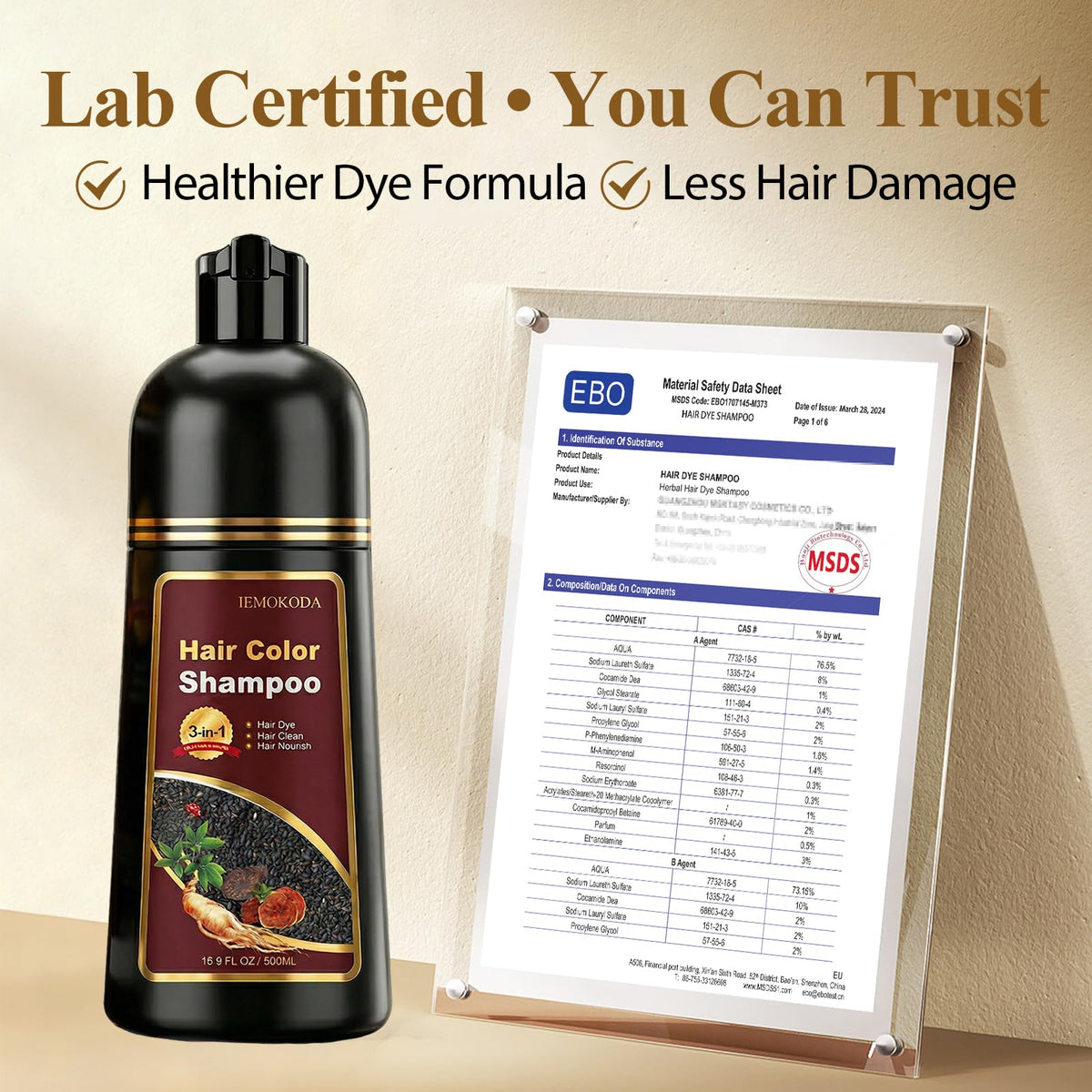 iemokoda Blonde Brown Hair Dye Shampoo 3 in 1 lathering on hair