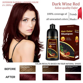 iemokoda Dark Wine Red Hair Dye Shampoo packaging and gloves
