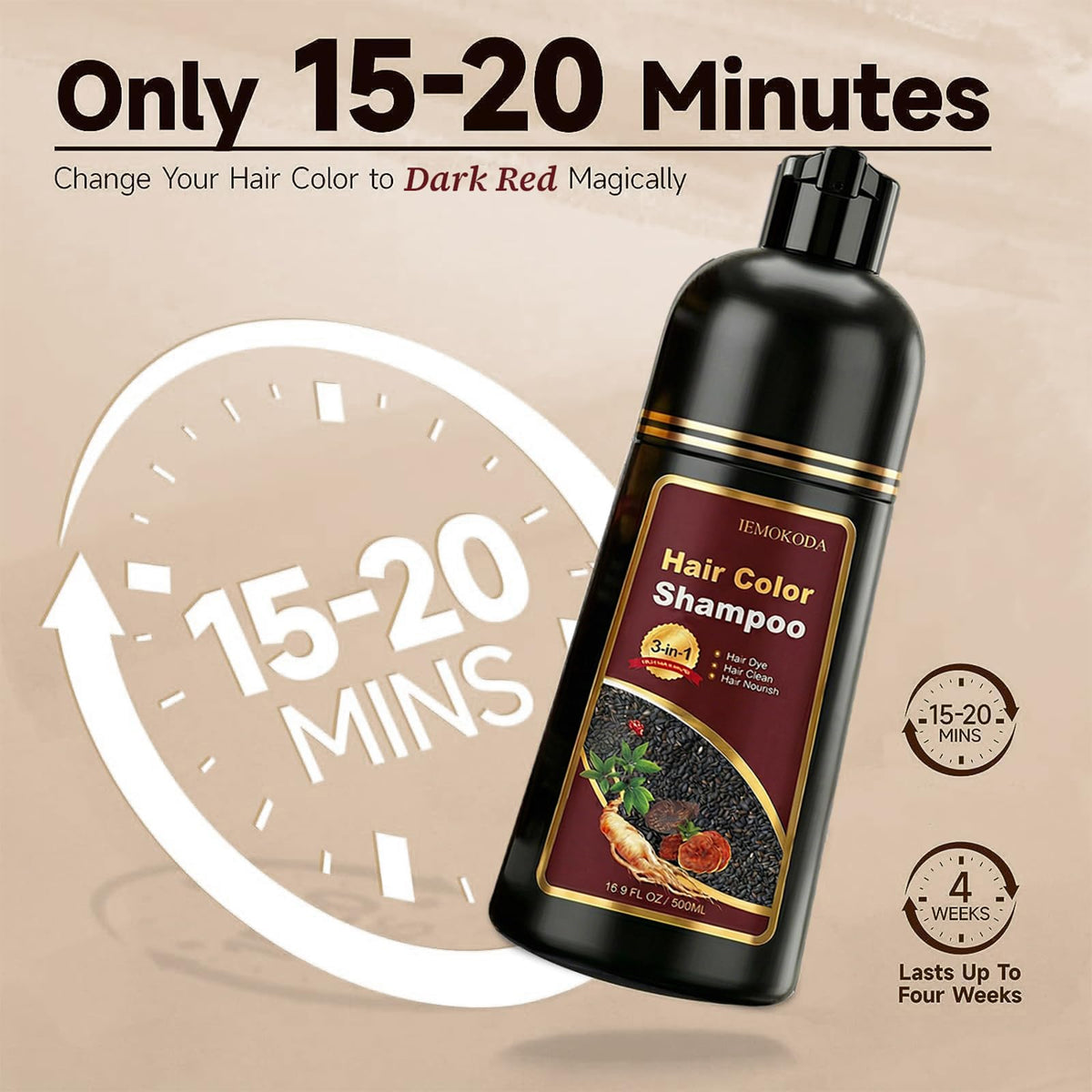 iemokoda Dark Wine Red Hair Dye Shampoo with herbal ingredients