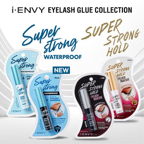 iENVY eyelash adhesive in a beauty setup with tools