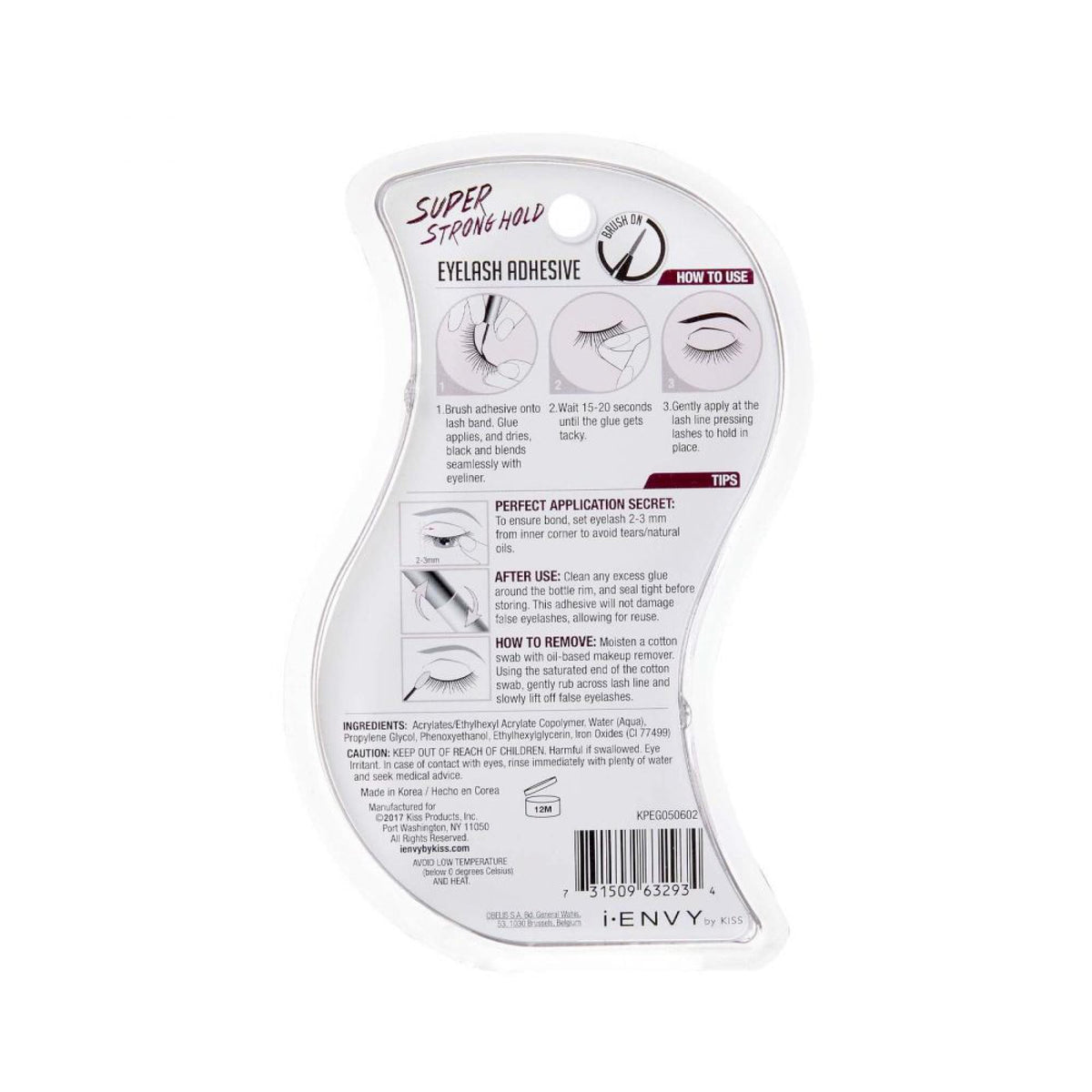 iENVY eyelash adhesive product details on back
