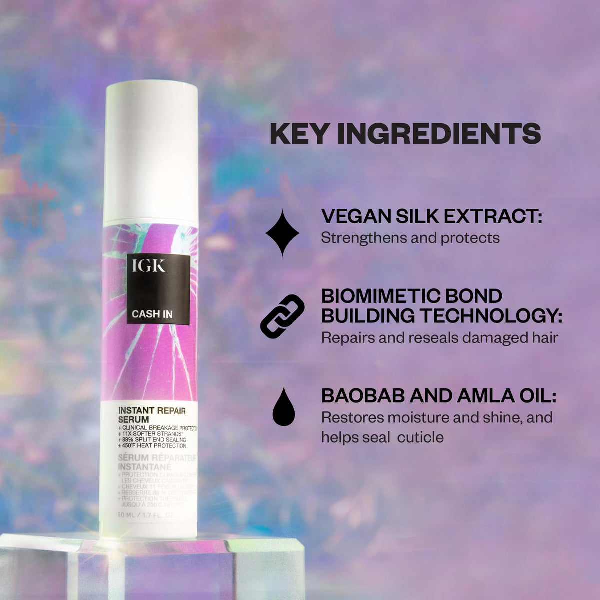 IGK Cash In Instant Repair Hair Serum with product texture
