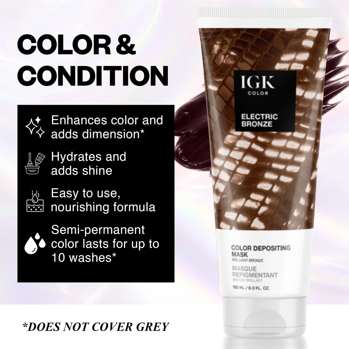 IGK Electric Bronze Hair Gloss application on hair
