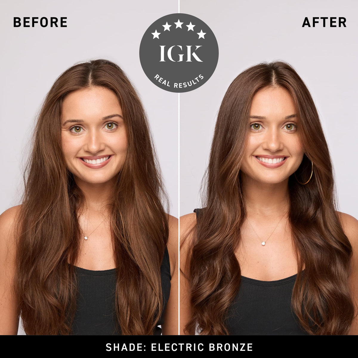 IGK Electric Bronze Hair Gloss back view with ingredients
