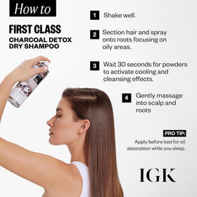 IGK First Class Charcoal Detox Dry Shampoo with ingredients list