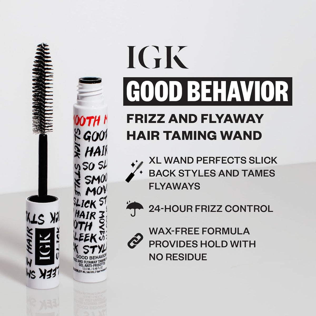 IGK Good Behavior Frizz Wand side view on a bathroom counter