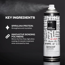 IGK Good Behavior Spirulina Smoothing Spray application on damp hair