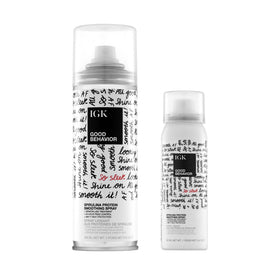 IGK Good Behavior Spirulina Smoothing Spray full size and travel size bottles