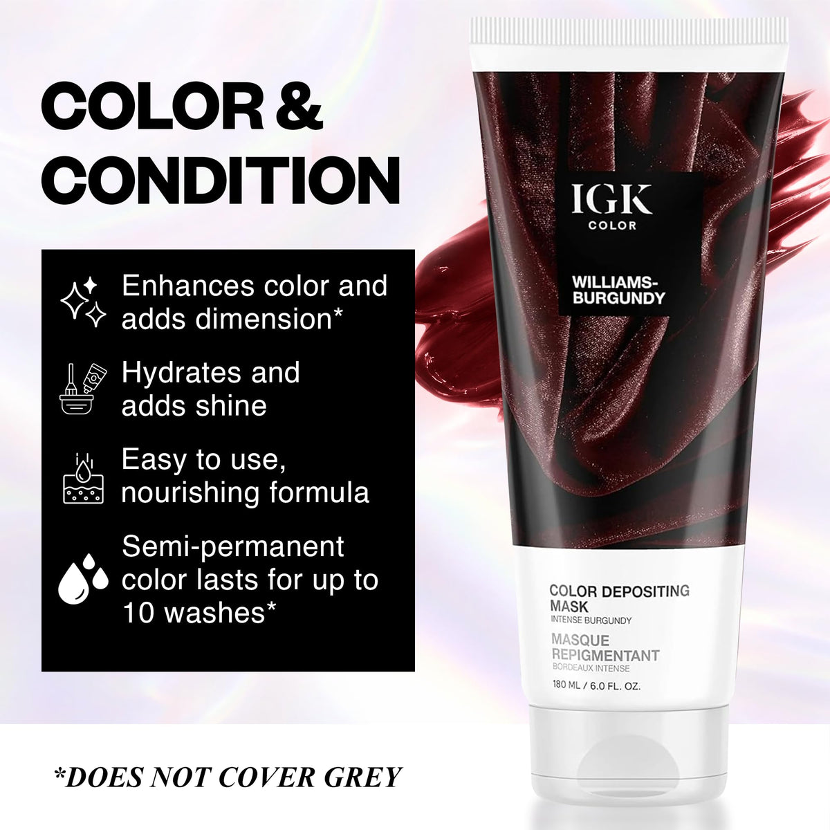 IGK Williams Burgundy Hair Gloss side view showing packaging