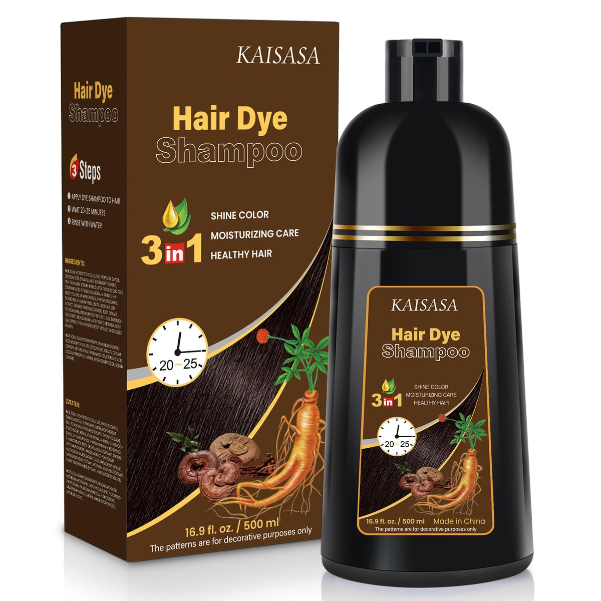 IIIMEIDU Brown Hair Dye Shampoo front view with packaging