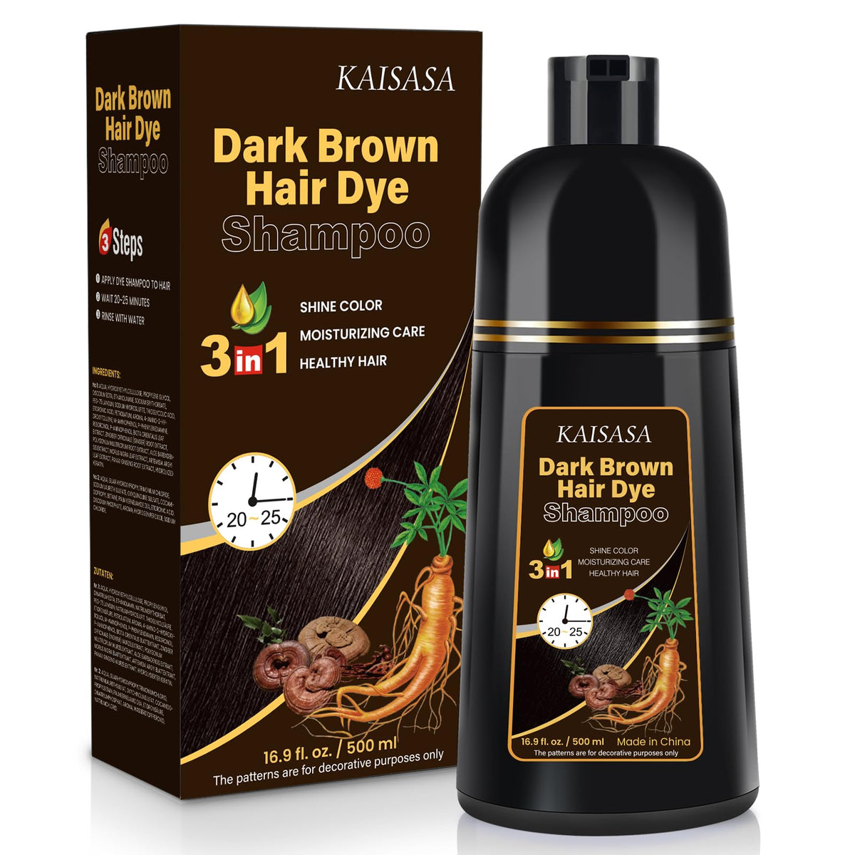 IIIMEIDU Dark Brown Hair Dye Shampoo front view