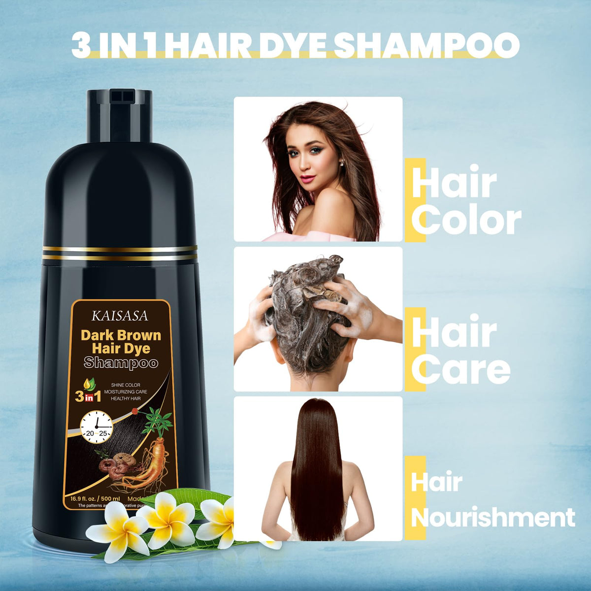 IIIMEIDU Dark Brown Hair Dye Shampoo showing texture