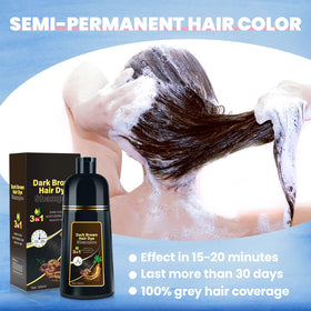 IIIMEIDU Dark Brown Hair Dye Shampoo with disposable cape and gloves