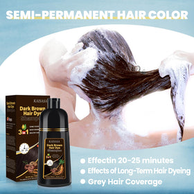 IIIMEIDU Dark Brown Hair Dye Shampoo with hair before and after