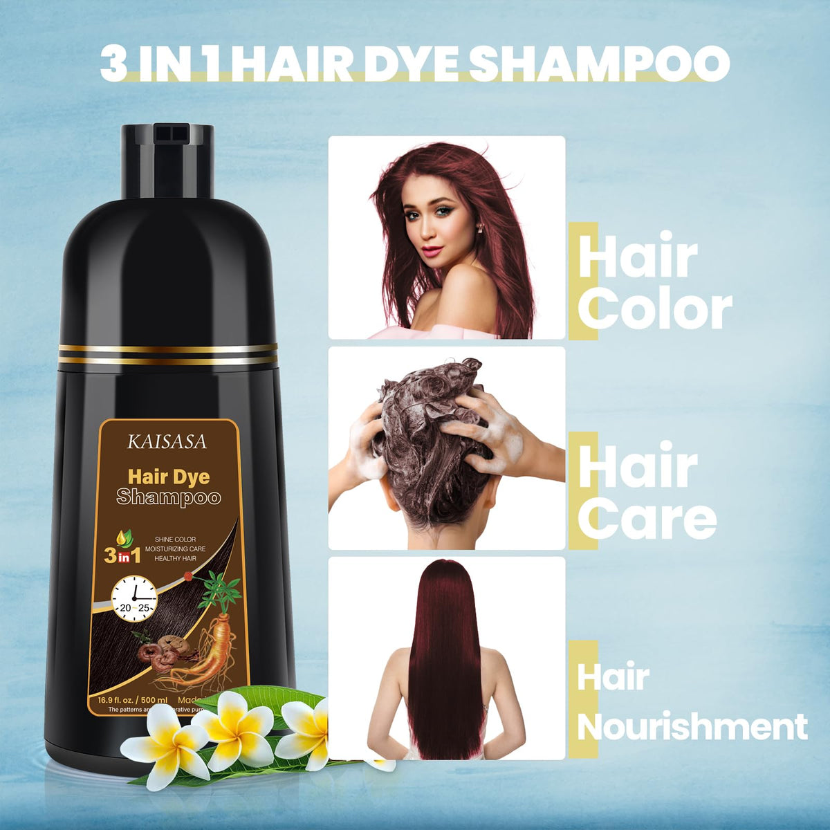 IIIMEIDU Dark Burgundy Hair Dye Shampoo in use on hair