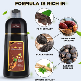 IIIMEIDU Dark Coffee Hair Dye Shampoo 3 in 1 with gloves