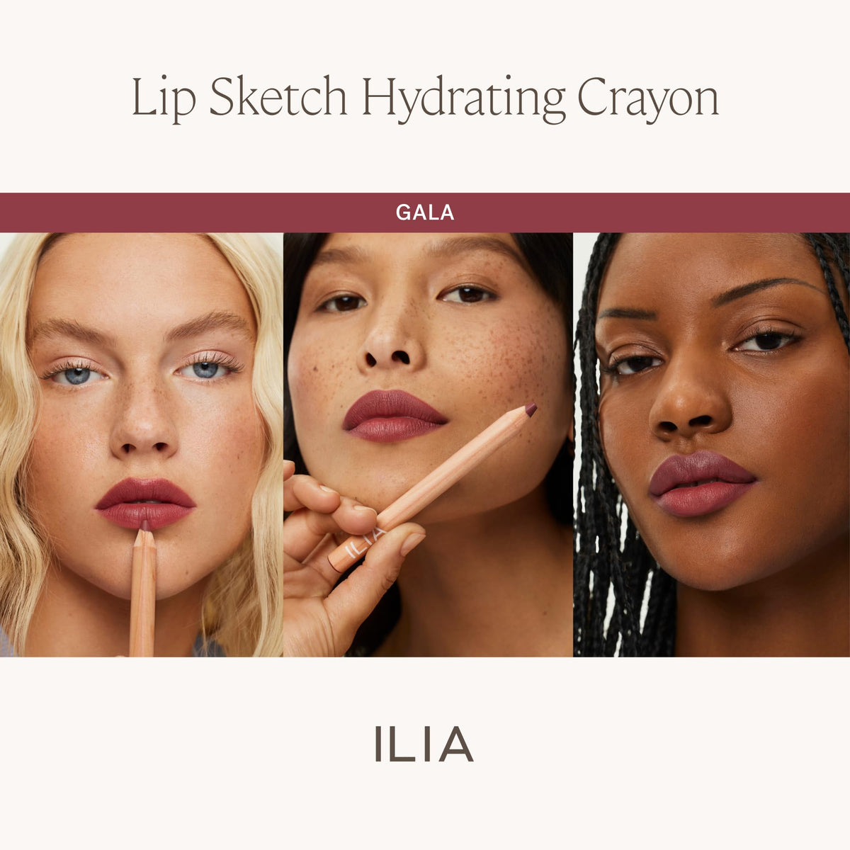 ILIA Lip Sketch Hydrating Crayon Gala with other makeup products