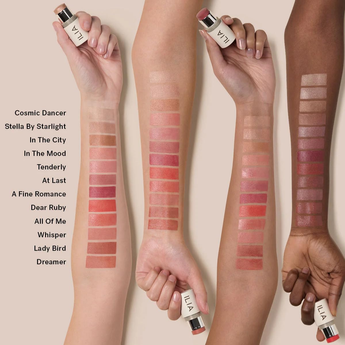 ILIA Multi-Stick Cheek + Lip Colour shade selection display