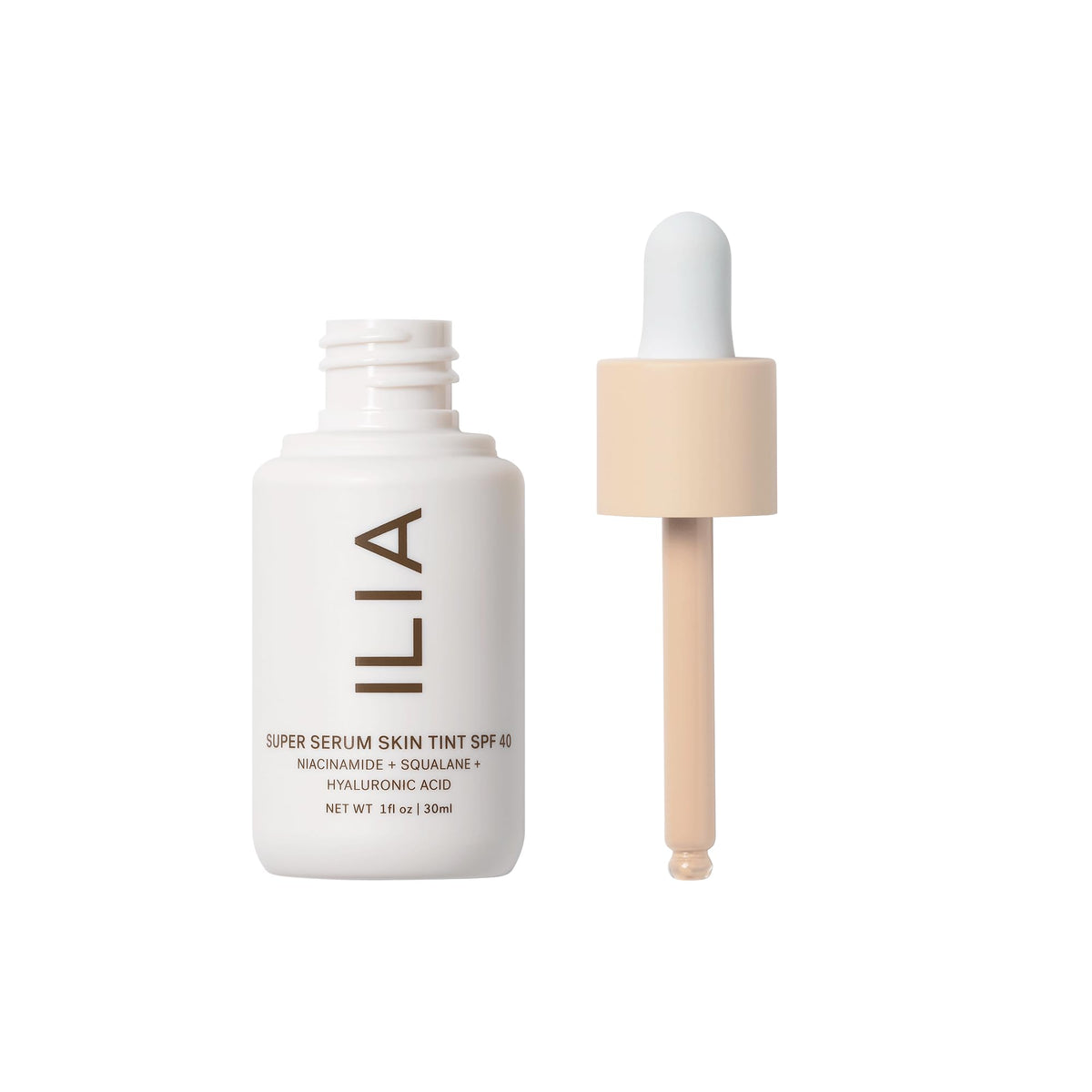 ILIA Super Serum Skin Tint SPF 40 Rendezvous ST1 bottle with cap