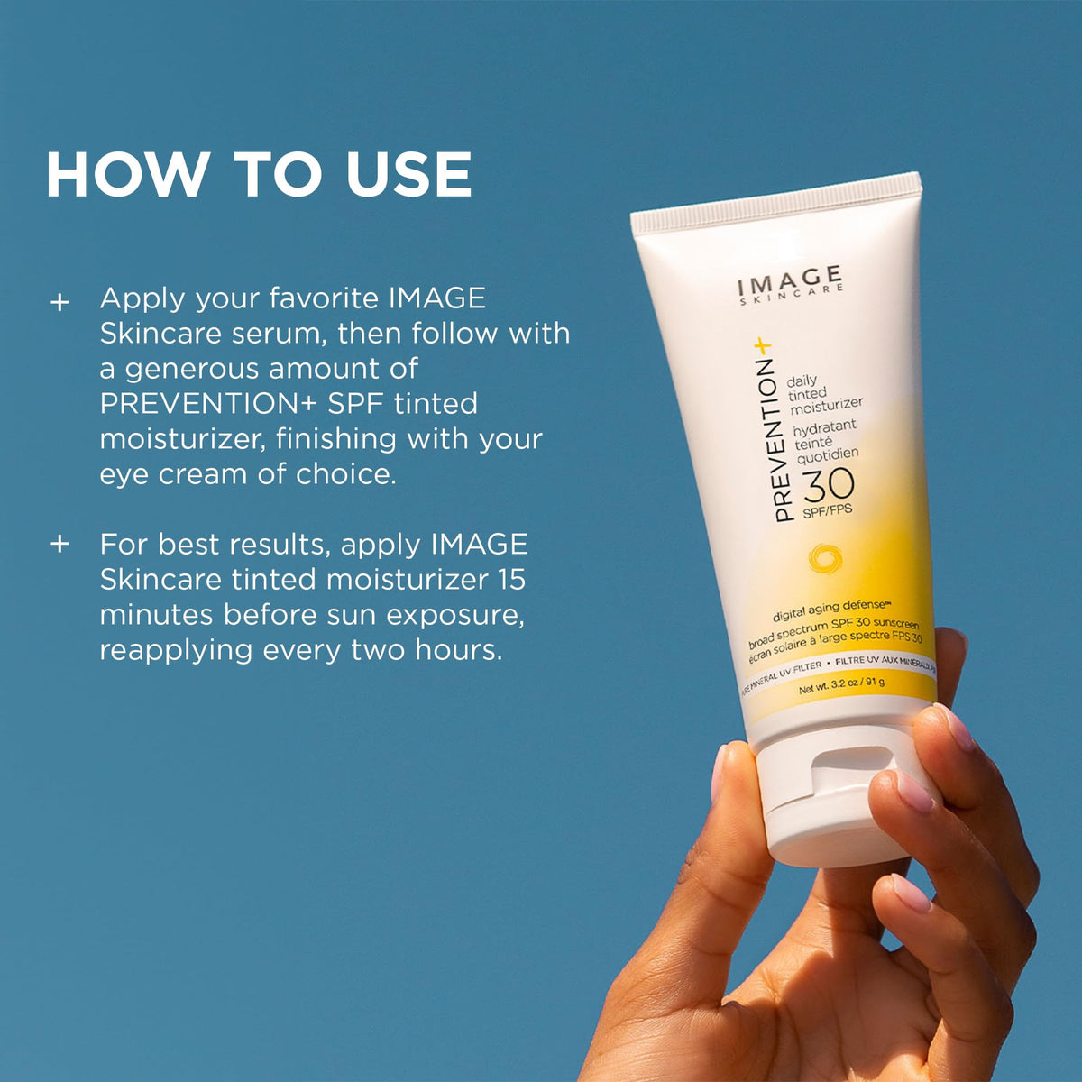 IMAGE Skincare PREVENTION+ Daily Tinted Moisturizer SPF 30 application on skin