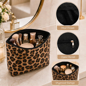 imerelez 3PCS PU Leather Makeup Bag Set all three pouches together