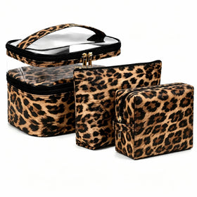 imerelez 3PCS PU Leather Makeup Bag Set large pouch front view