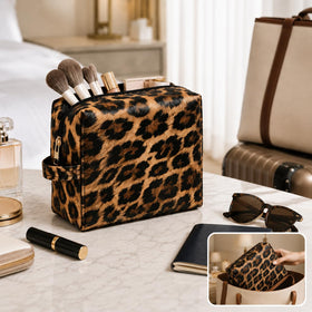 imerelez 3PCS PU Leather Makeup Bag Set lifestyle scene with travel essentials