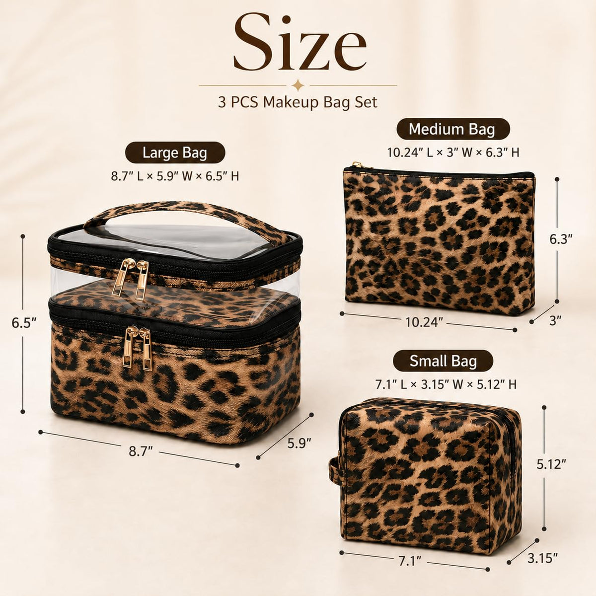 imerelez 3PCS PU Leather Makeup Bag Set medium pouch side view