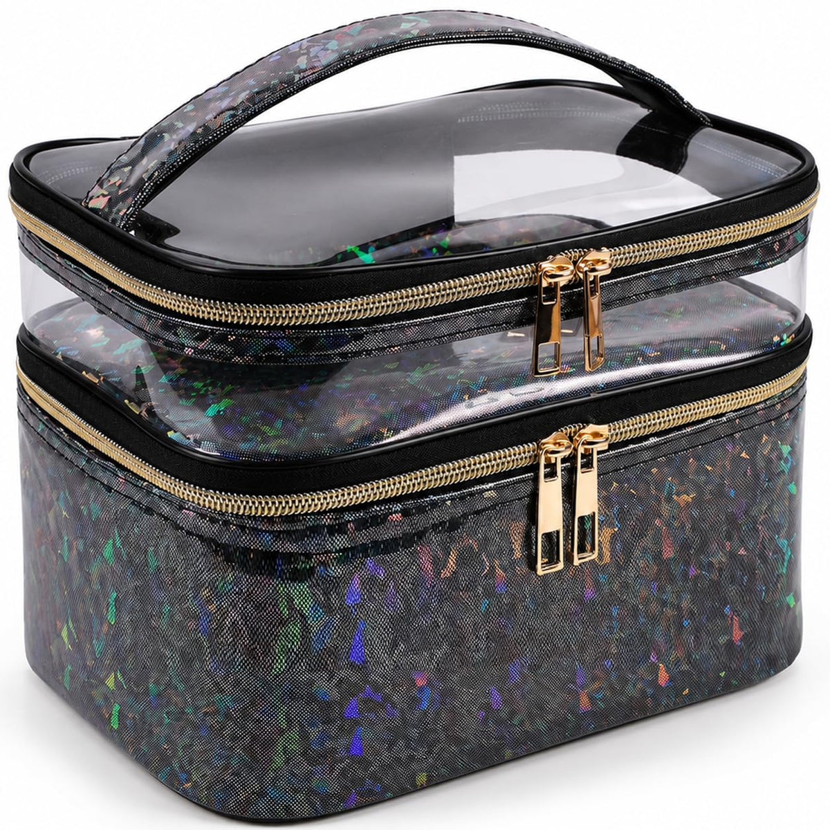 imerelez Double-layer Makeup Bag in black front view