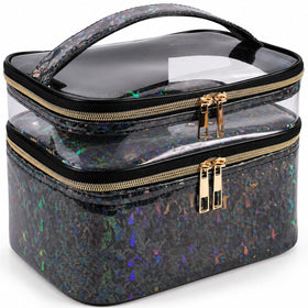imerelez Double-layer Makeup Bag in black front view