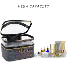 imerelez Double-layer Makeup Bag in use during travel