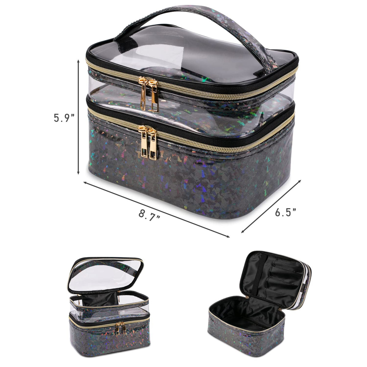 imerelez Double-layer Makeup Bag open showing compartments