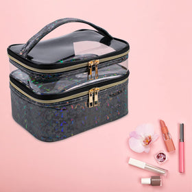 imerelez Double-layer Makeup Bag showing waterproof feature