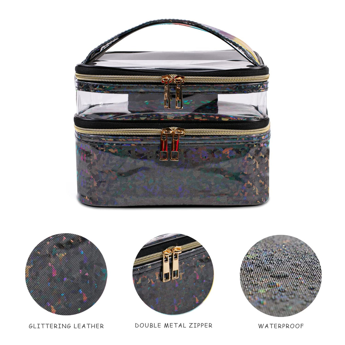 imerelez Double-layer Makeup Bag side view with brushes