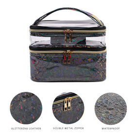 imerelez Double-layer Makeup Bag side view with brushes