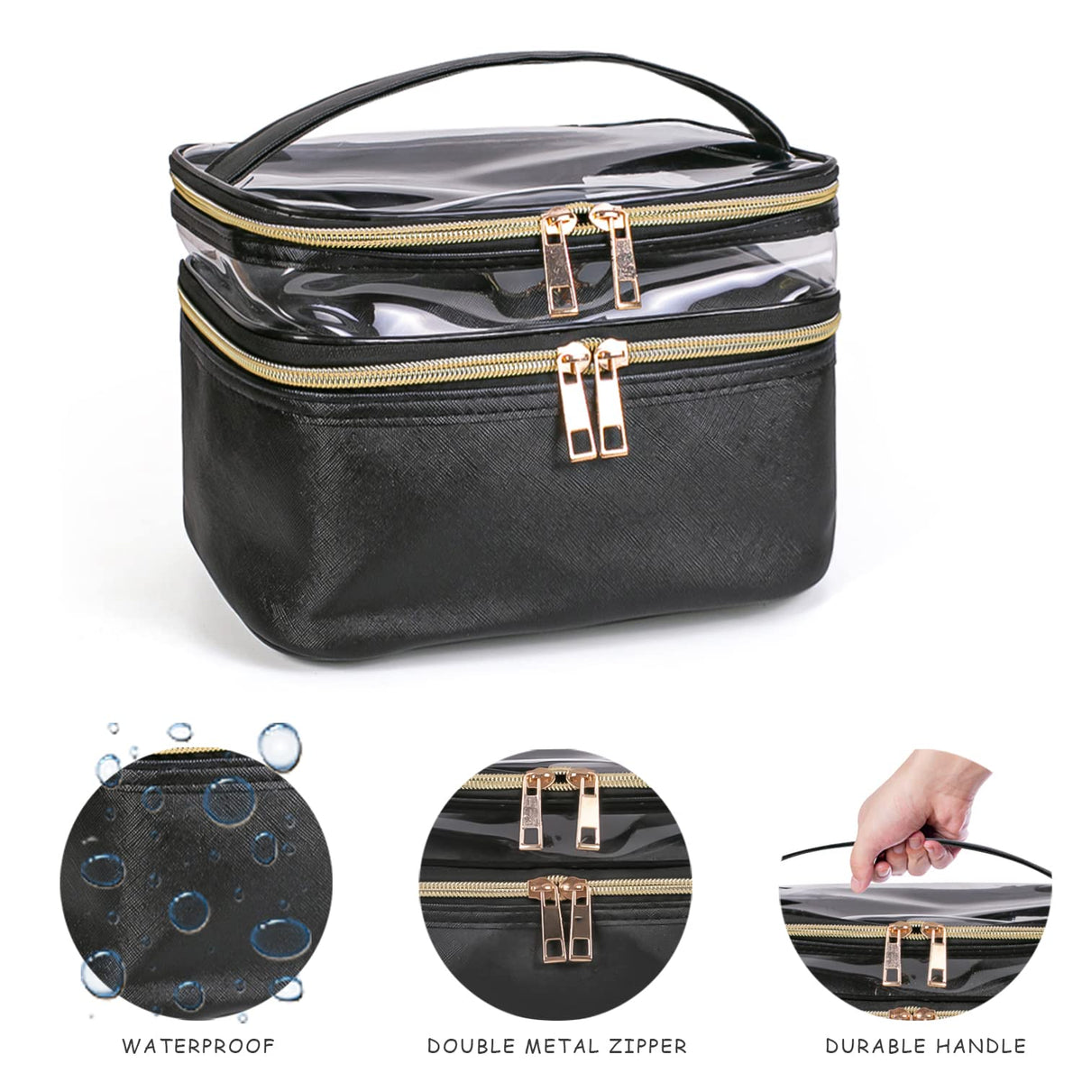 imerelez Travel Makeup Bag side view with brushes and cosmetics