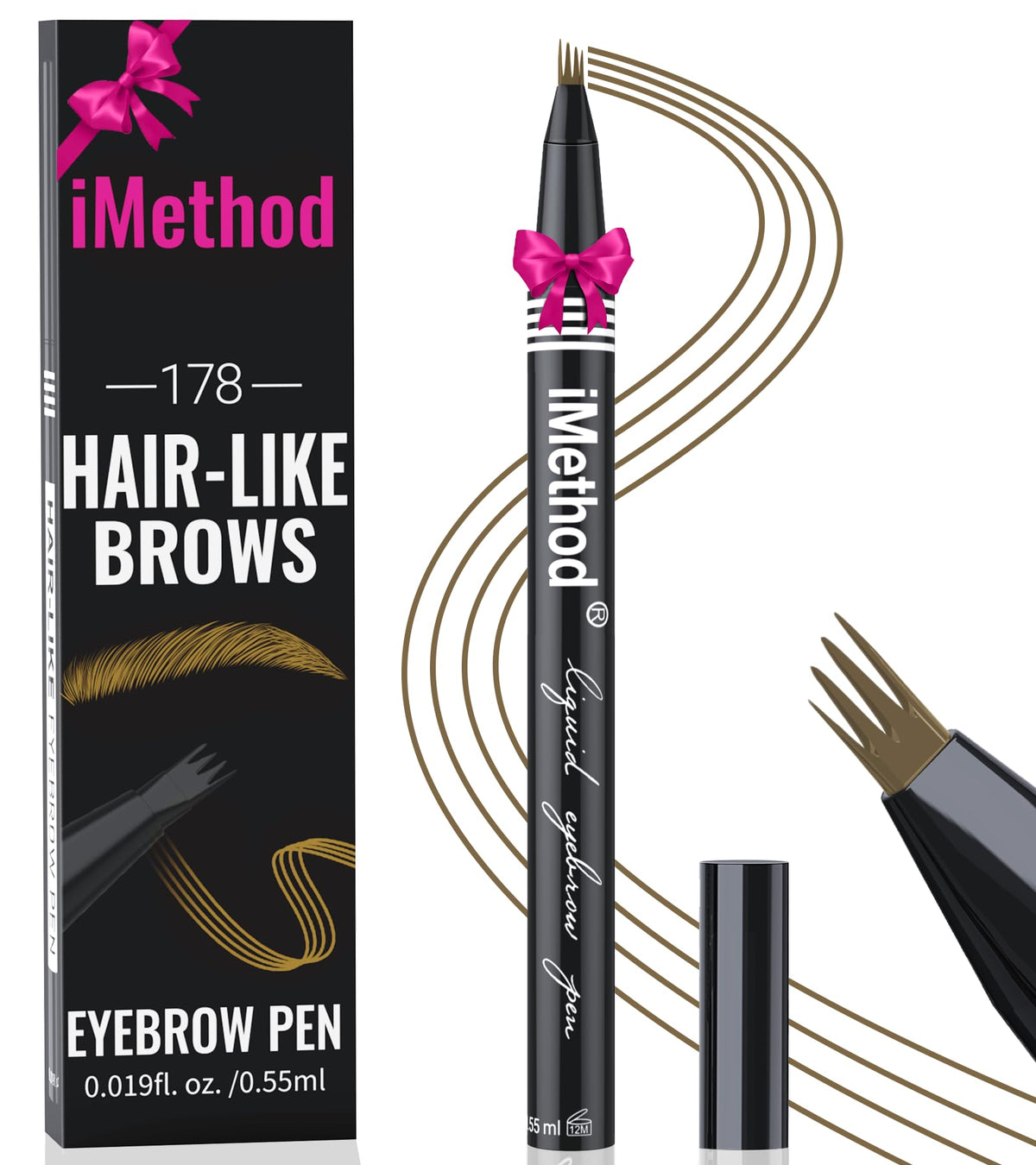 iMethod Eyebrow Pen Brown front view with fine tip