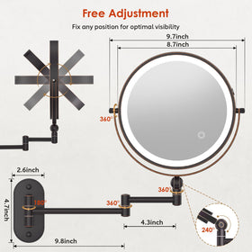 IMIKONA 9-inch lighted makeup mirror with charging cable and instructions