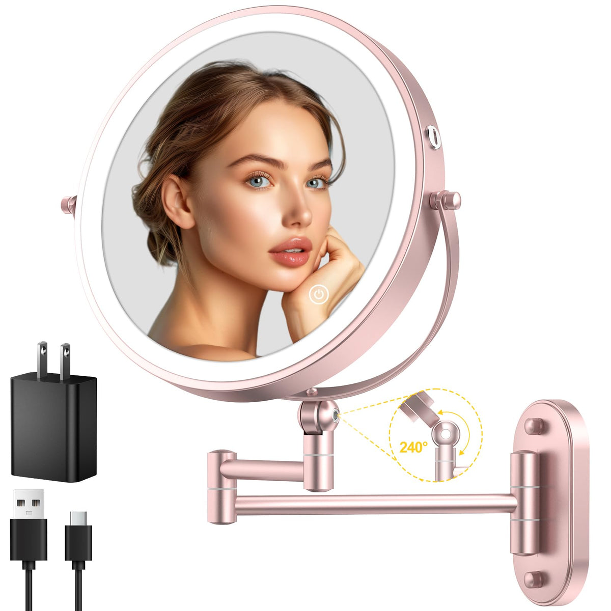 IMIKONA 9" Wall Mounted Lighted Makeup Mirror front view