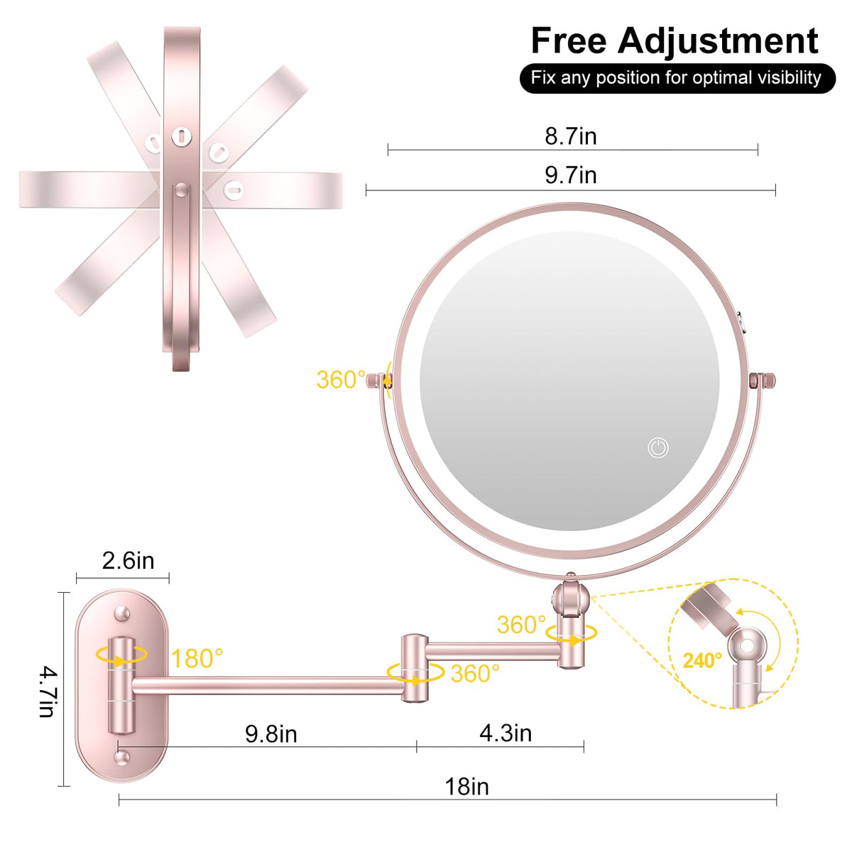 IMIKONA 9" Wall Mounted Lighted Makeup Mirror in a bathroom setting