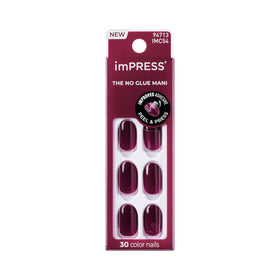 imPRESS No Glue Mani Press On Nails Kit front view with 30 red nails