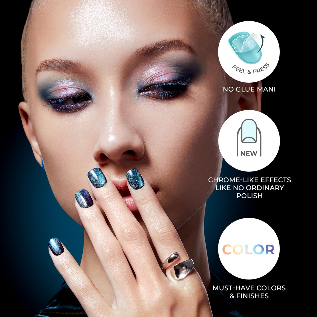 imPRESS No Glue Mani Press On Nails showing metallic finish