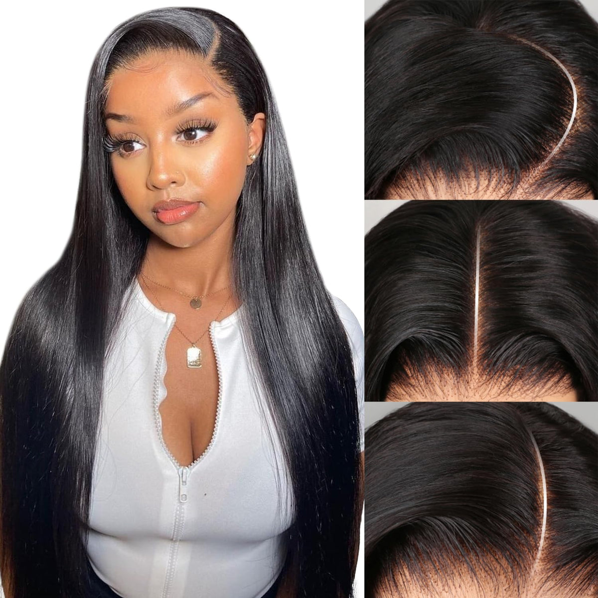 Indono Straight Wig Human Hair 13x6 HD lace detail