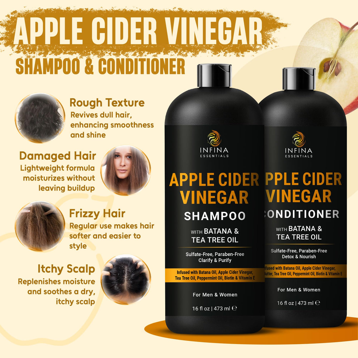 INFINA ESSENTIALS Apple Cider Vinegar Conditioner front view 16 fl oz