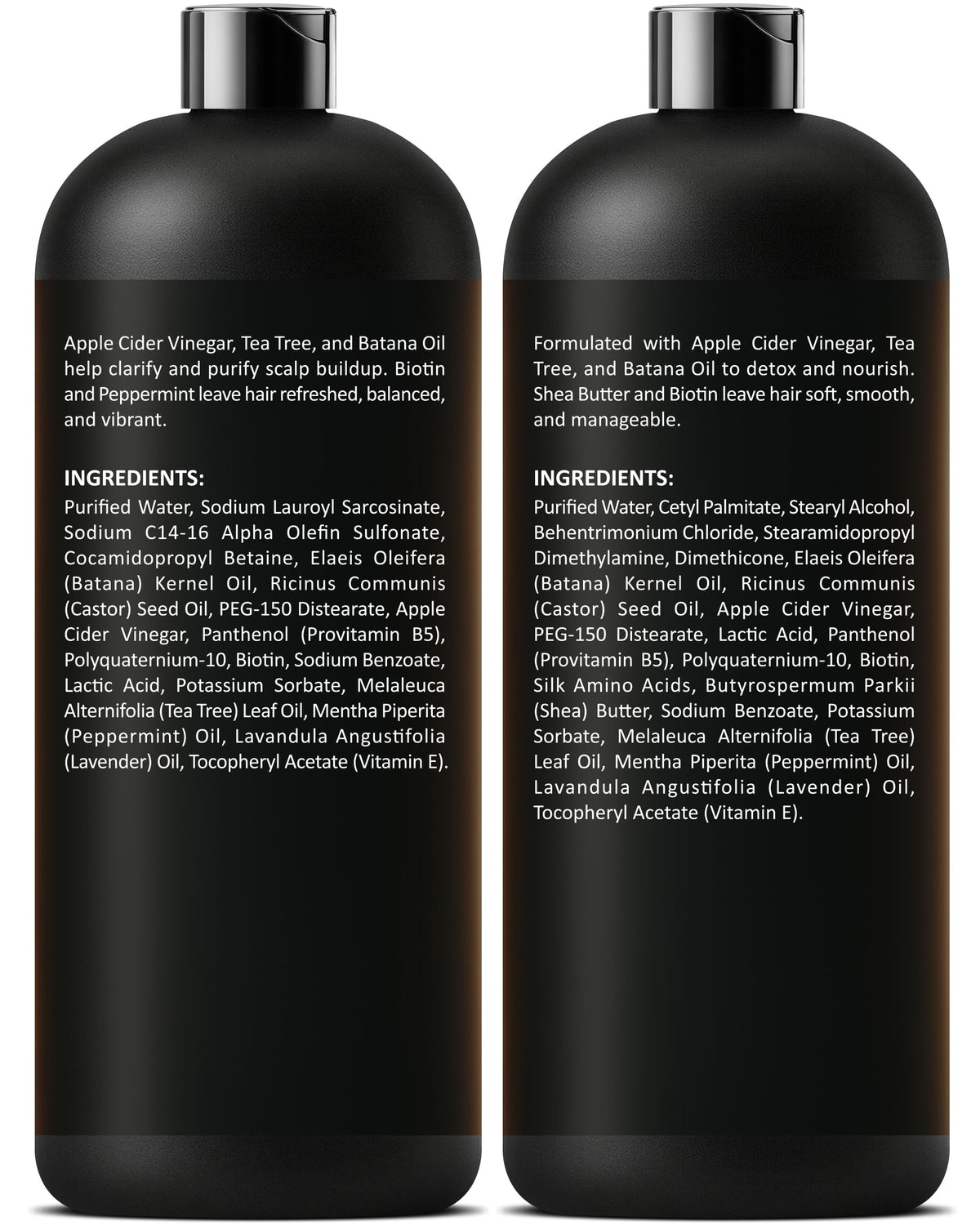 INFINA ESSENTIALS Apple Cider Vinegar Shampoo and Conditioner set on bathroom shelf