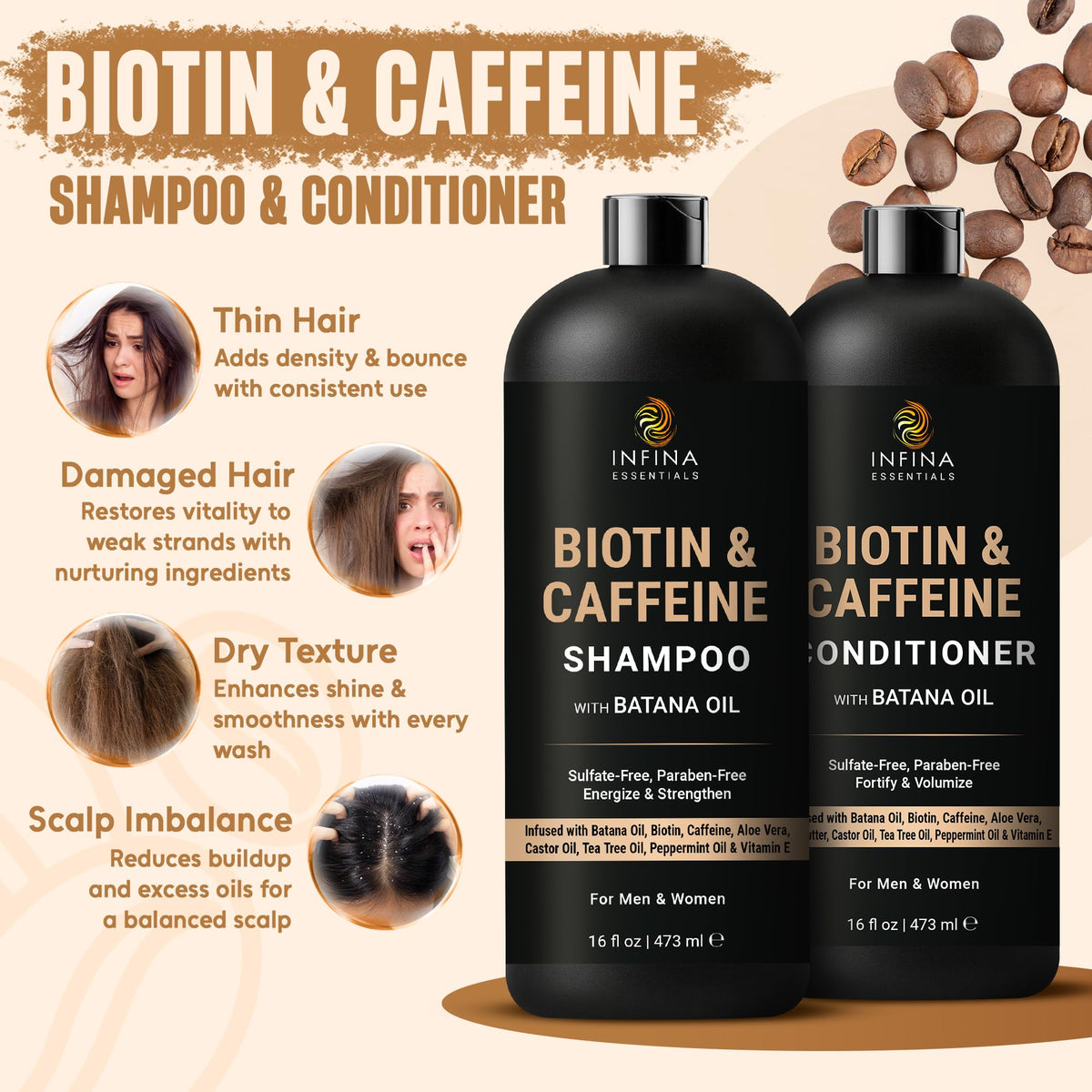 INFINA ESSENTIALS Biotin Caffeine Conditioner front view 16 fl oz