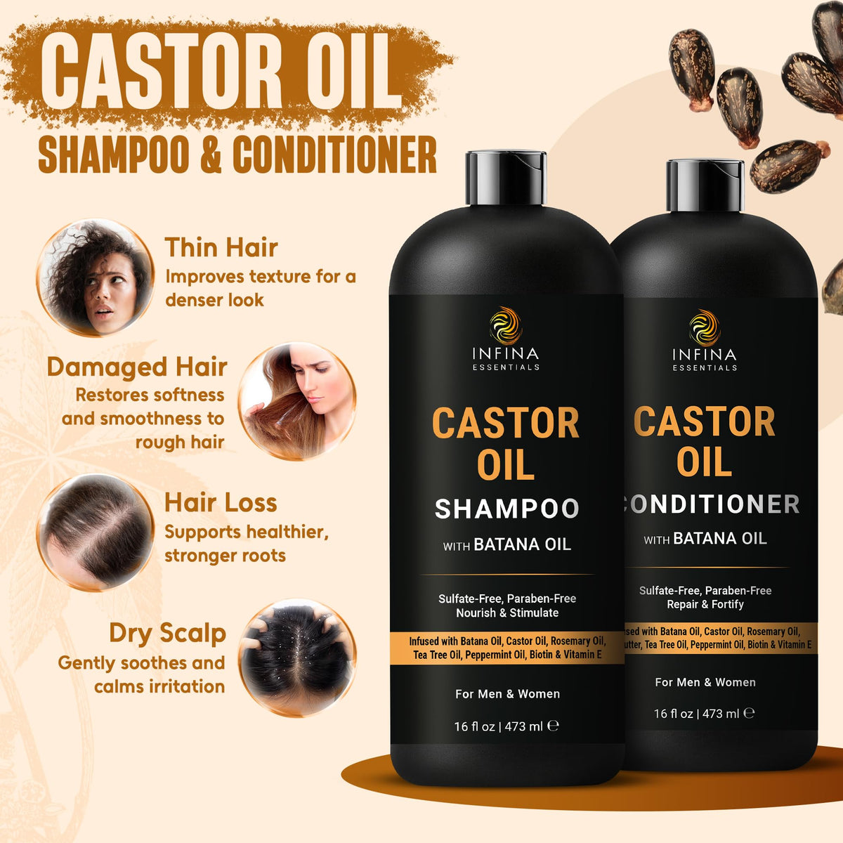 INFINA ESSENTIALS Castor Oil Batana Conditioner 16 fl oz front view