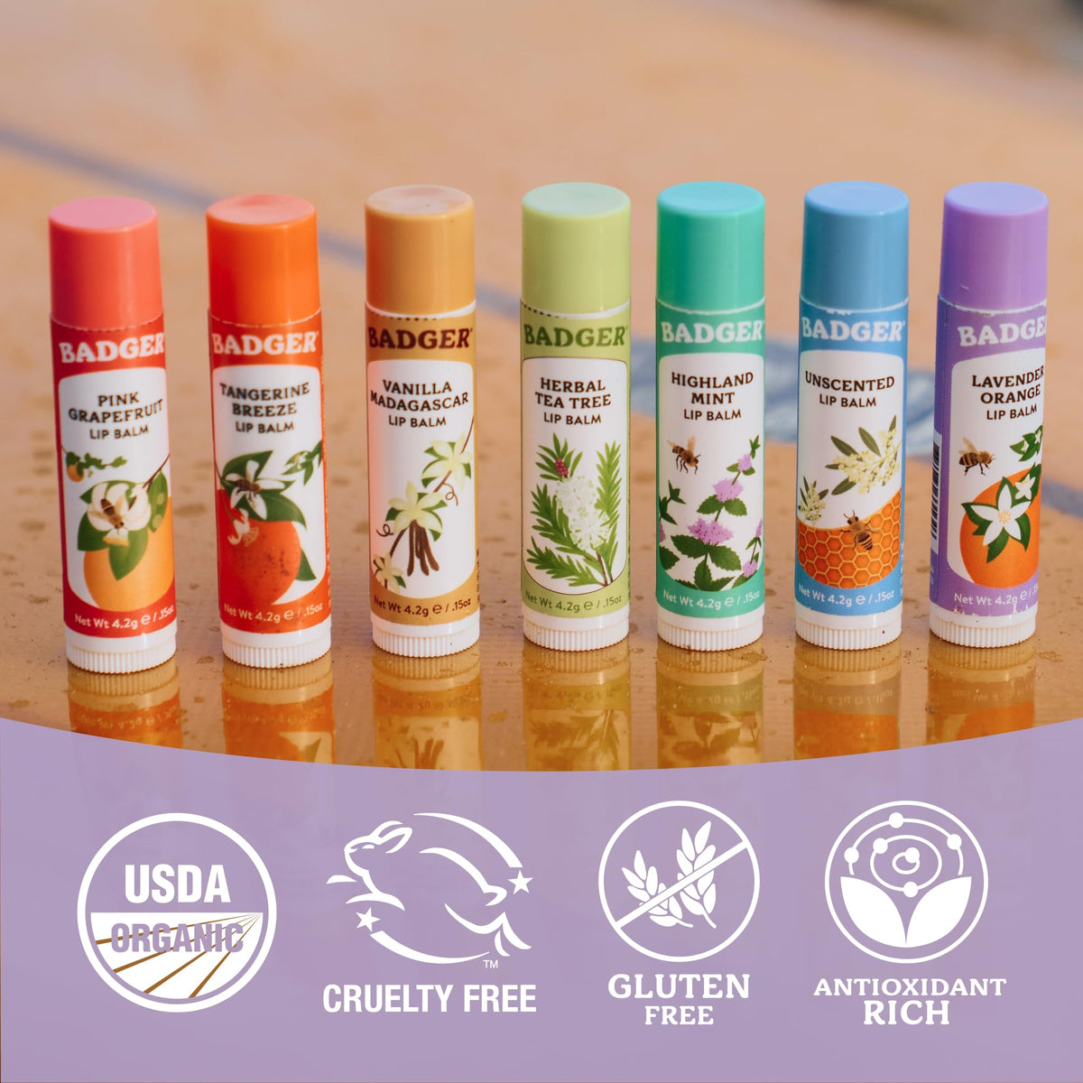 Ingredients list of Badger Lavender Orange Lip Balm