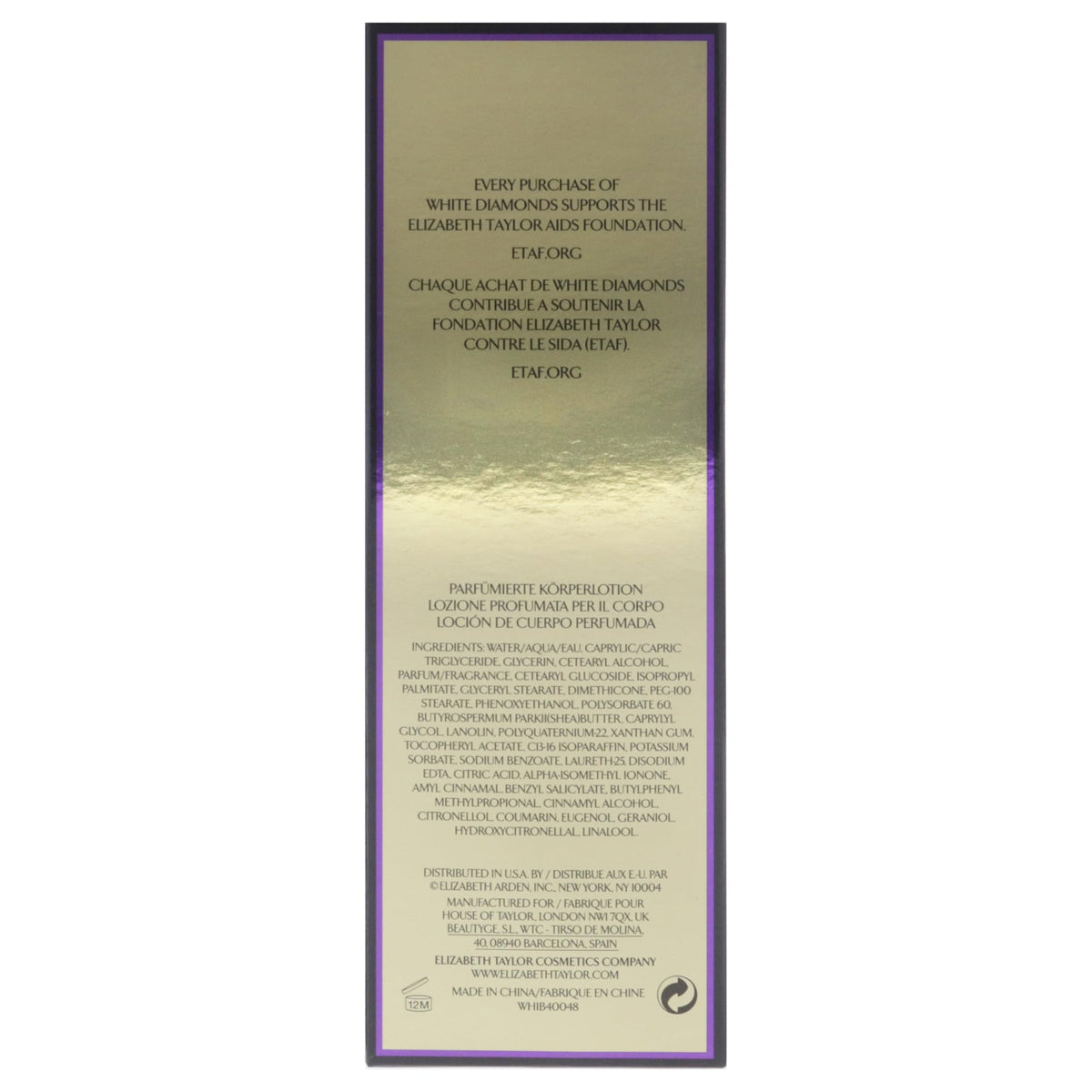 Ingredients list of Elizabeth Taylor White Diamonds Body Lotion