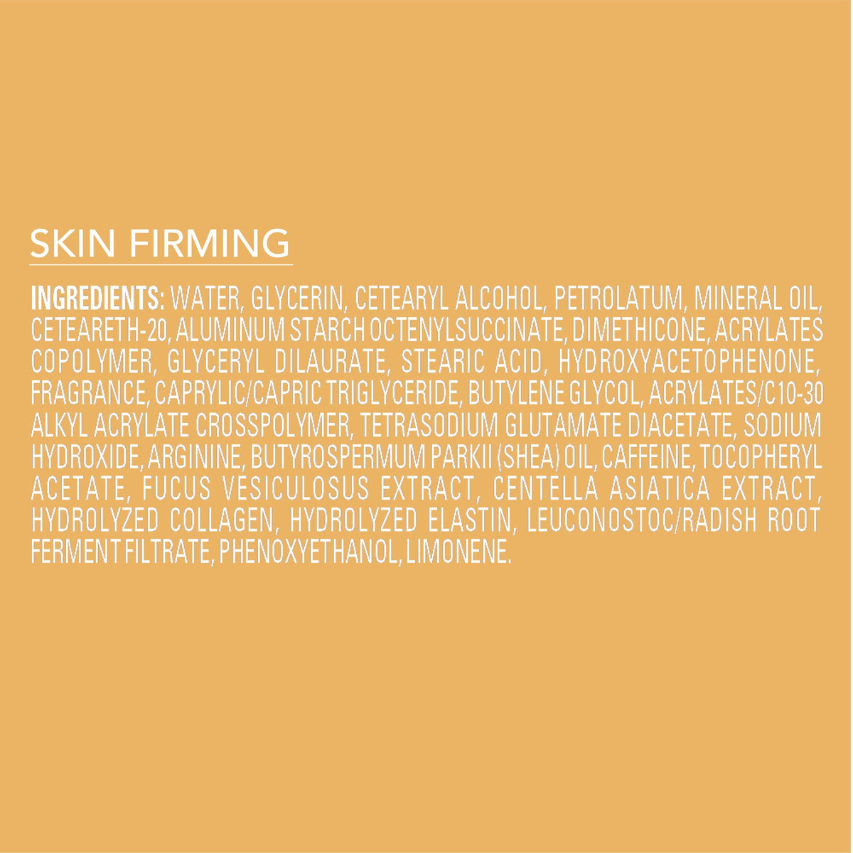 Ingredients list on Jergens Skin Firming Body Lotion packaging